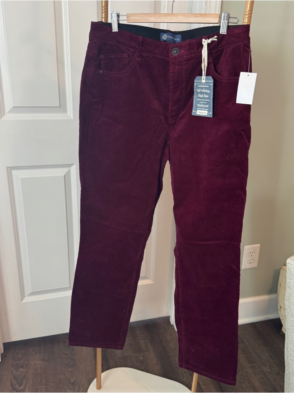 Democracy Straight Leg Corduroy Pants in Deep Burgundy